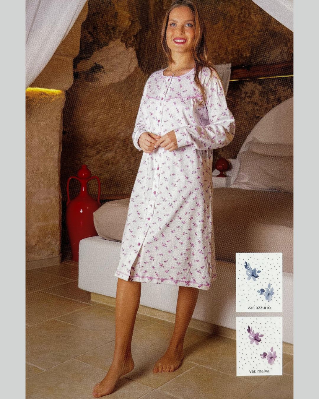 Baci Di Notte Camicia Da Notte Caldo Cotone Calibrata Aperta Avanti