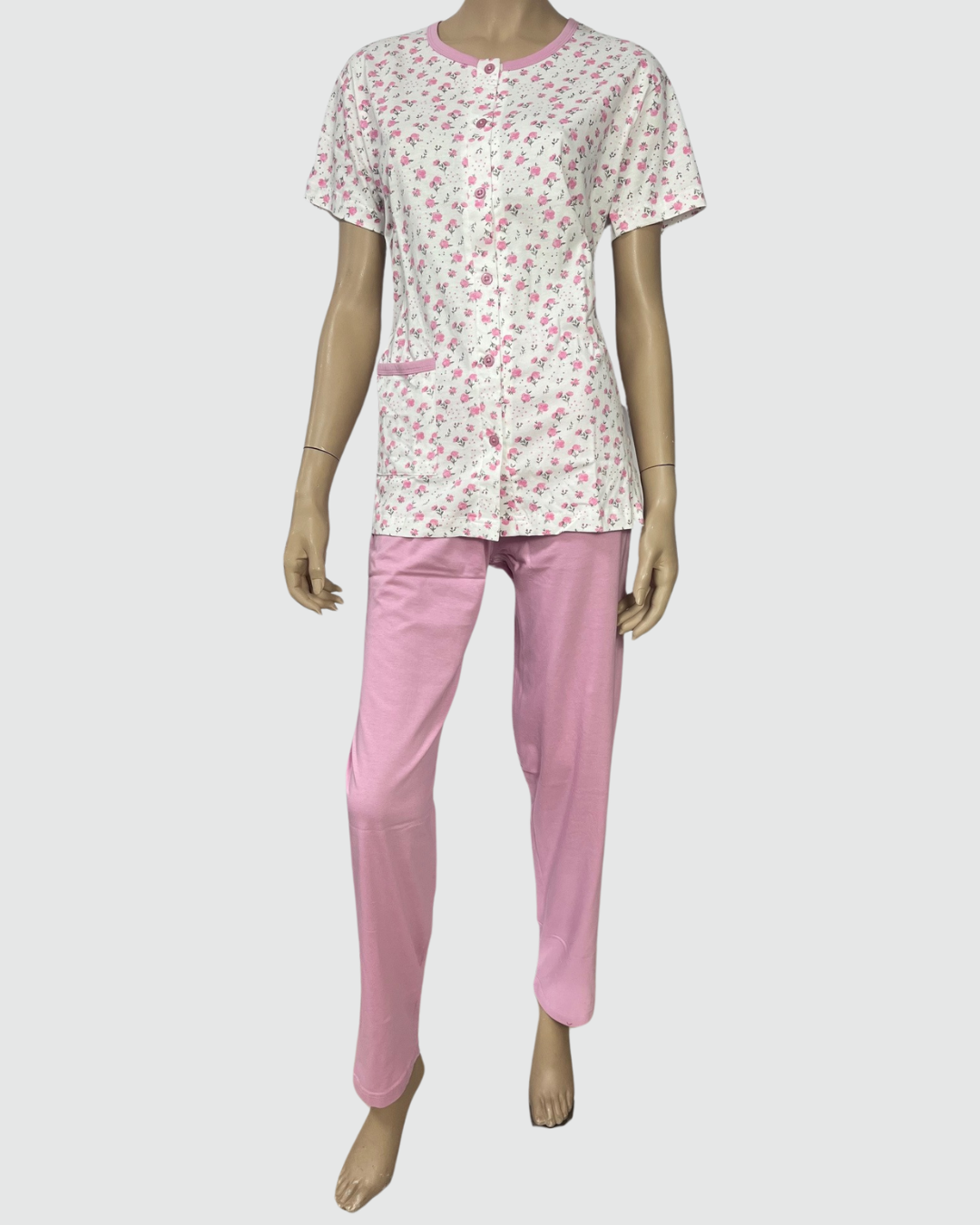 Baci Di Notte Pigiama Donna Cotone Manica Corta Aperto Avanti Pantalone Lungo