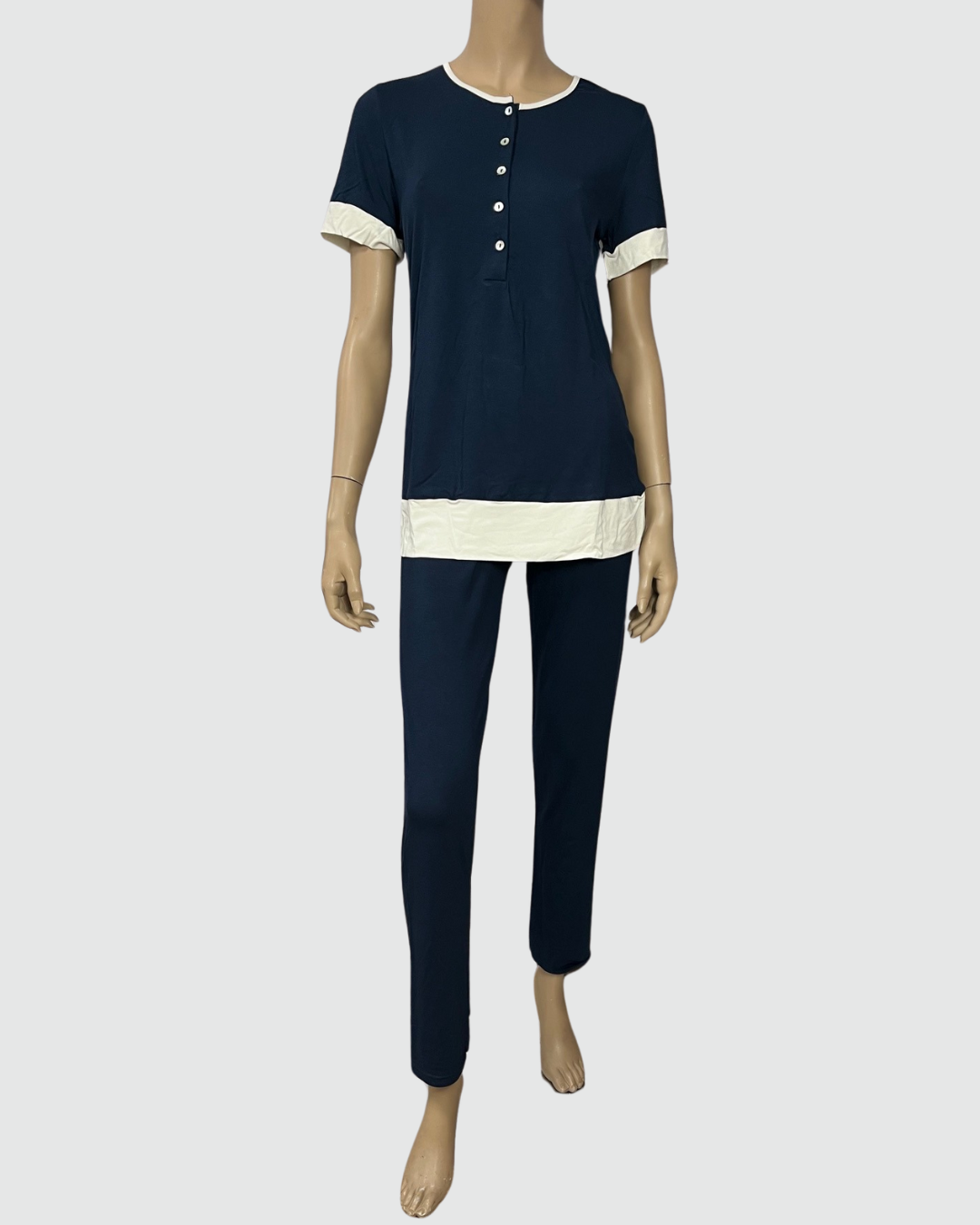 Julie Pigiama Donna Viscosa Serafino Manica Corta Pantalone Lungo