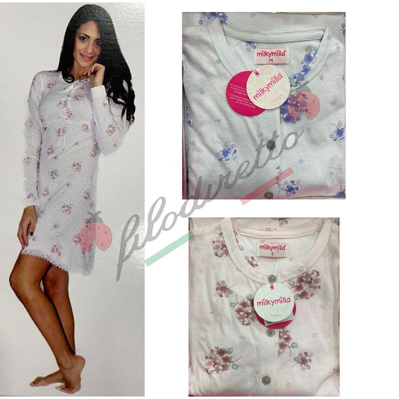 MilkyMilla Camicia Da Notte Manica Lunga Cotone