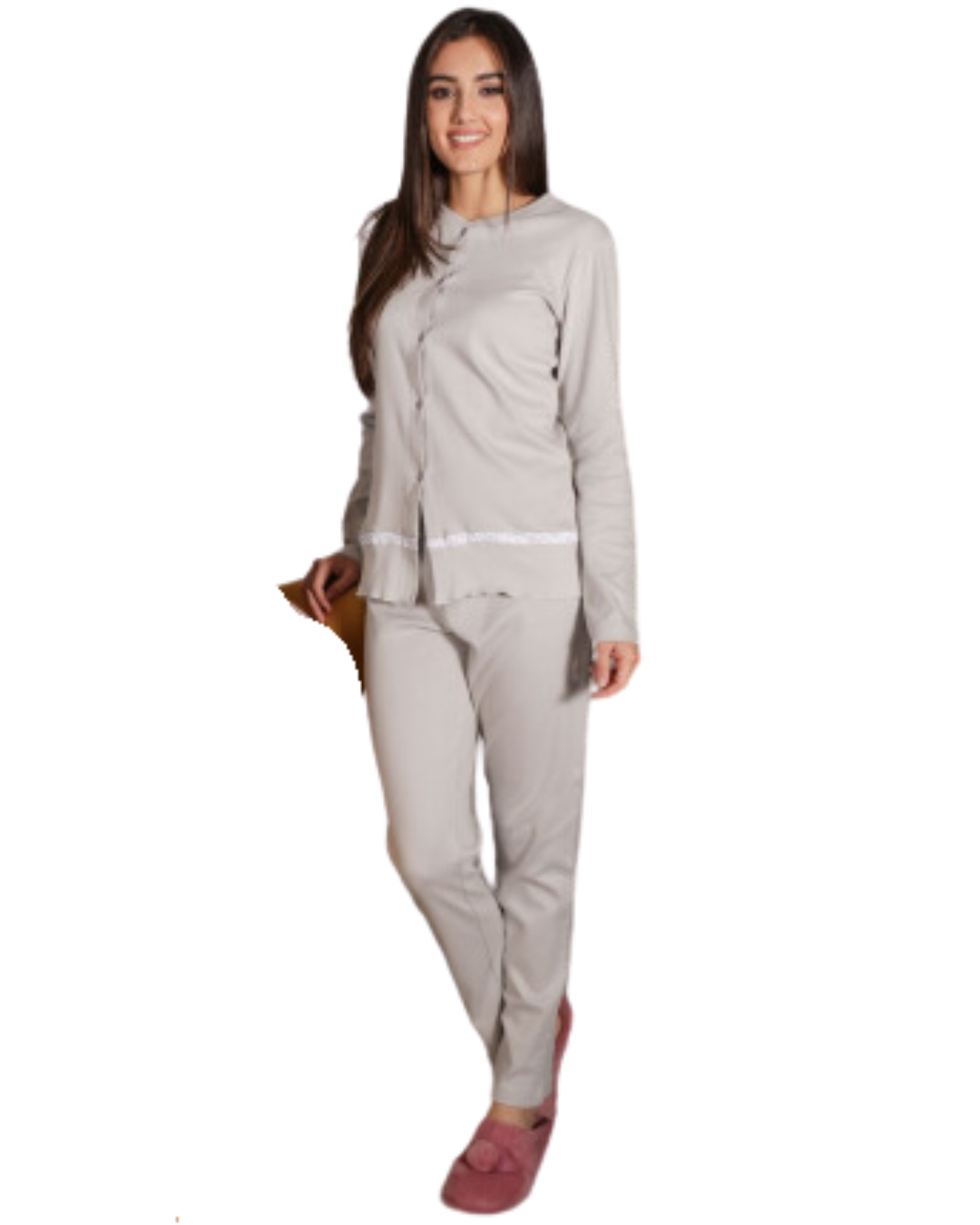 Kissimo Biancaluna Pigiama Donna Caldo Cotone Aperto Avanti