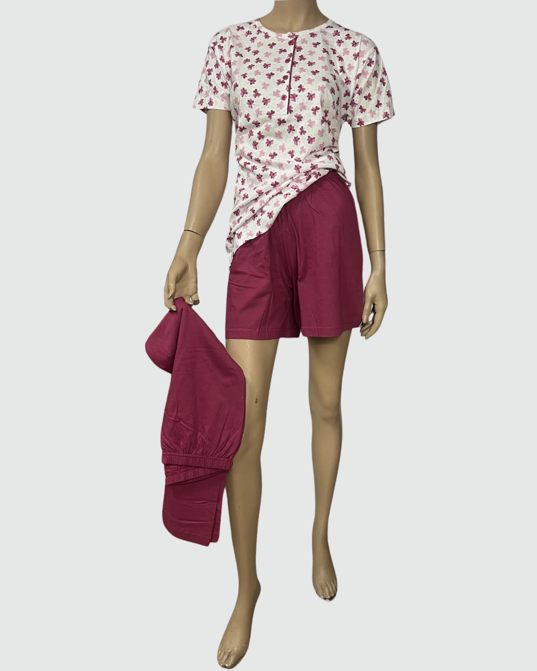 Baci Di Notte Pigiama Donna 3 Pezzi M/M Pantalone Lungo E Corto