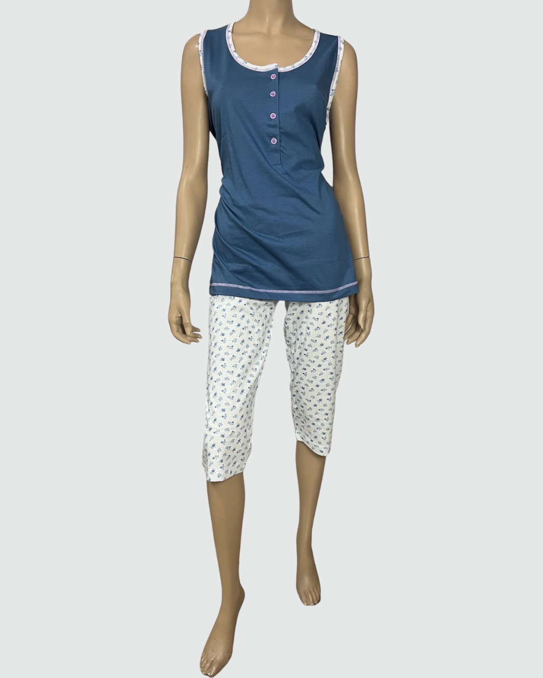 Baci Di Notte Pigiama Donna Cotone Spalla Larga Pinocchietto