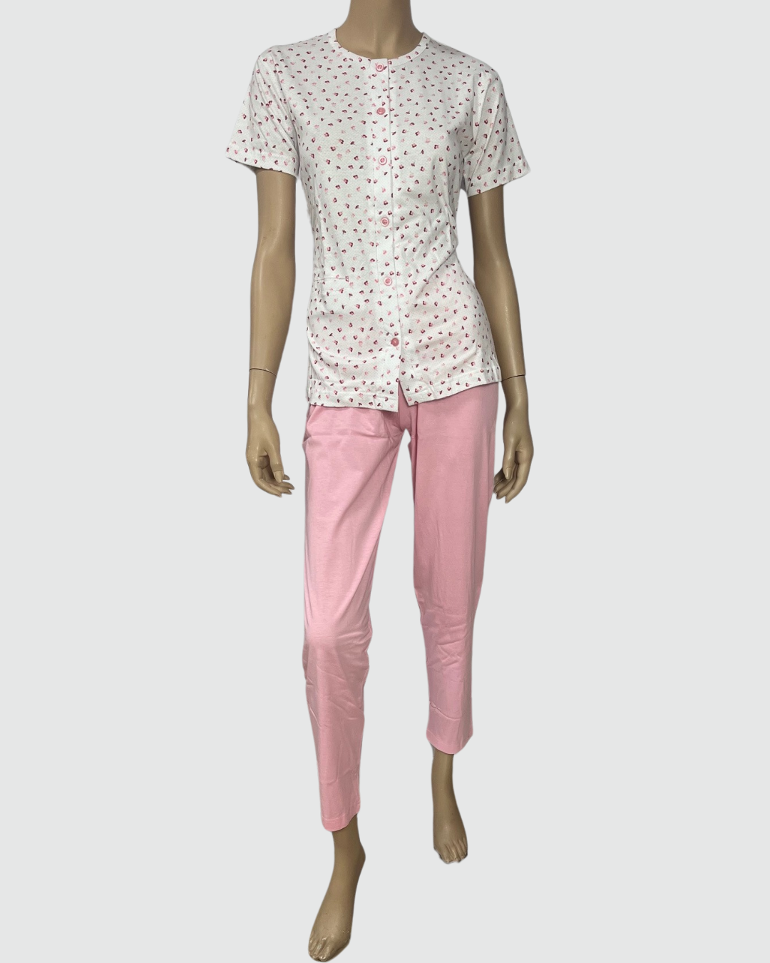 Baci Di Notte Pigiama Donna Cotone Manica Corta Aperto Avanti Pantalone Lungo