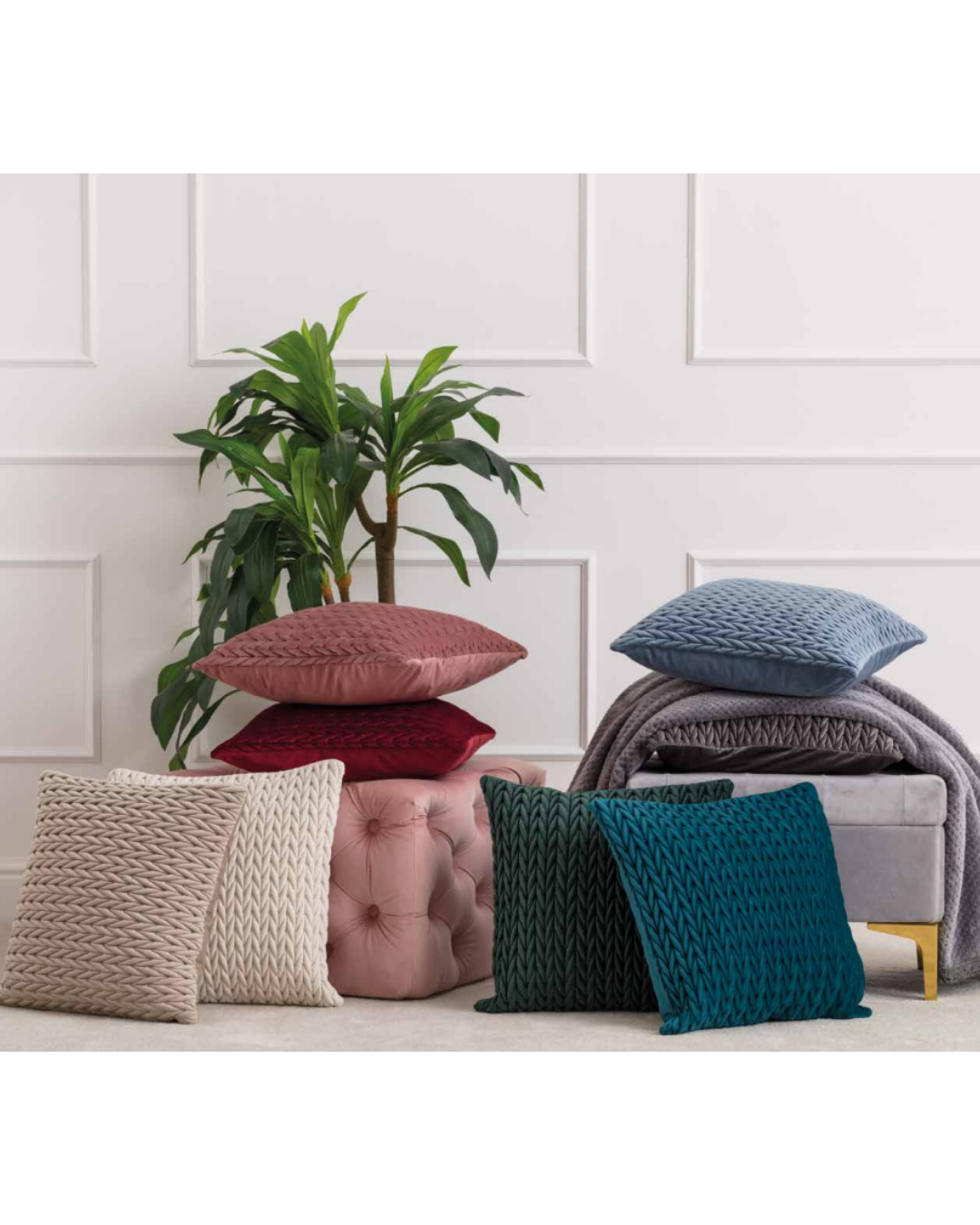 Linea Oro Fodera Cuscino Arredo Velluto Trapuntato 50x50 Cm Intreccio