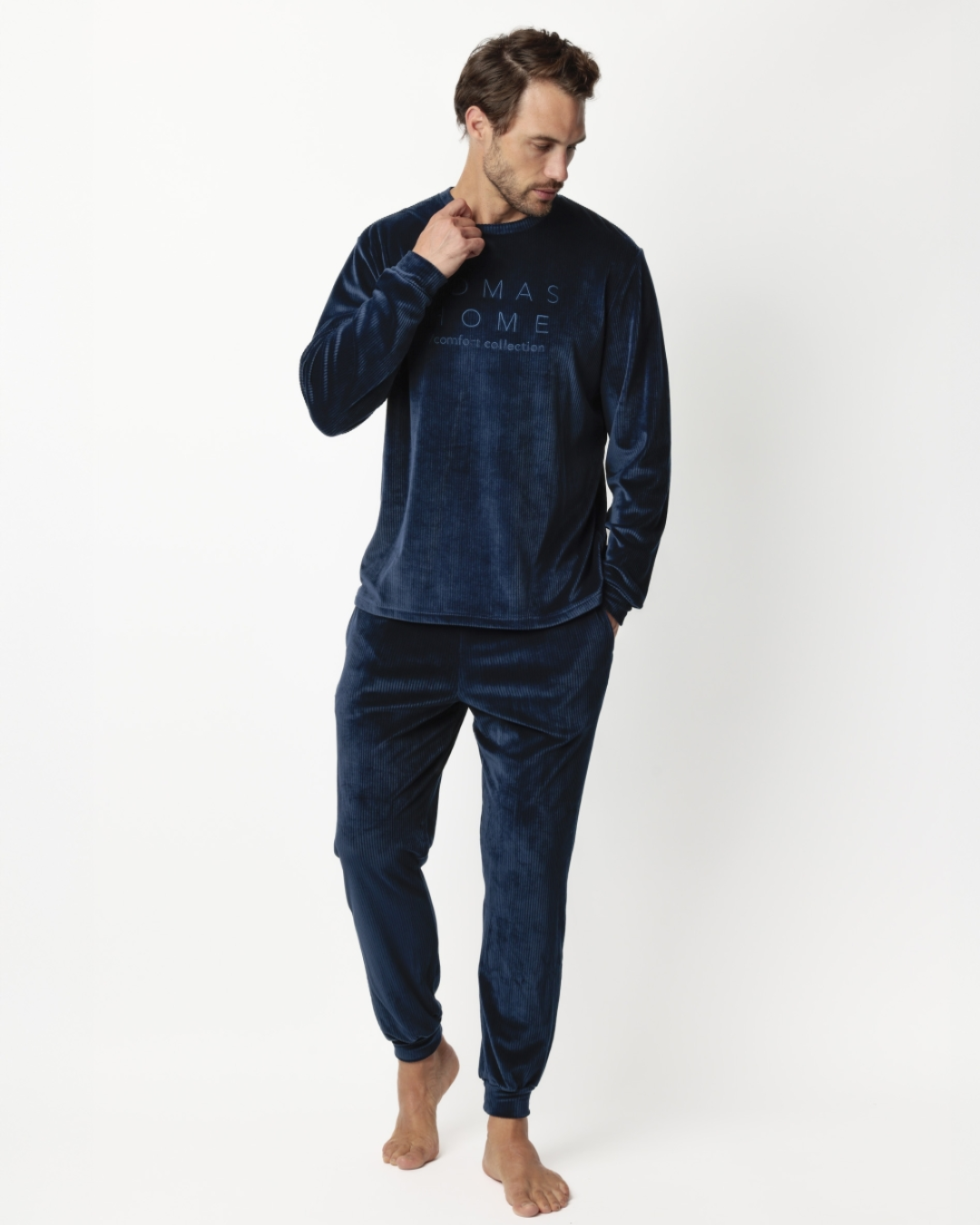 ADMAS Lou Winter Pigiama Uomo A Maniche Lunghe | Cotone Interlock Con Dettagli Ricamati, Vita Regolabile (60% Cotone, 40% Poliestere)