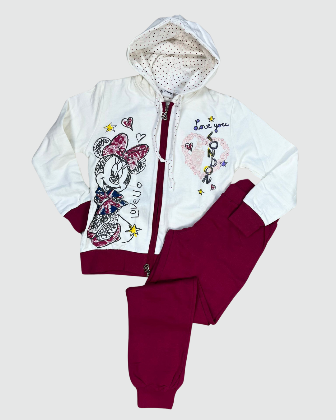 Disney Tuta Ragazza Felpa Cotone Aperta Con Zip + Cappuccio