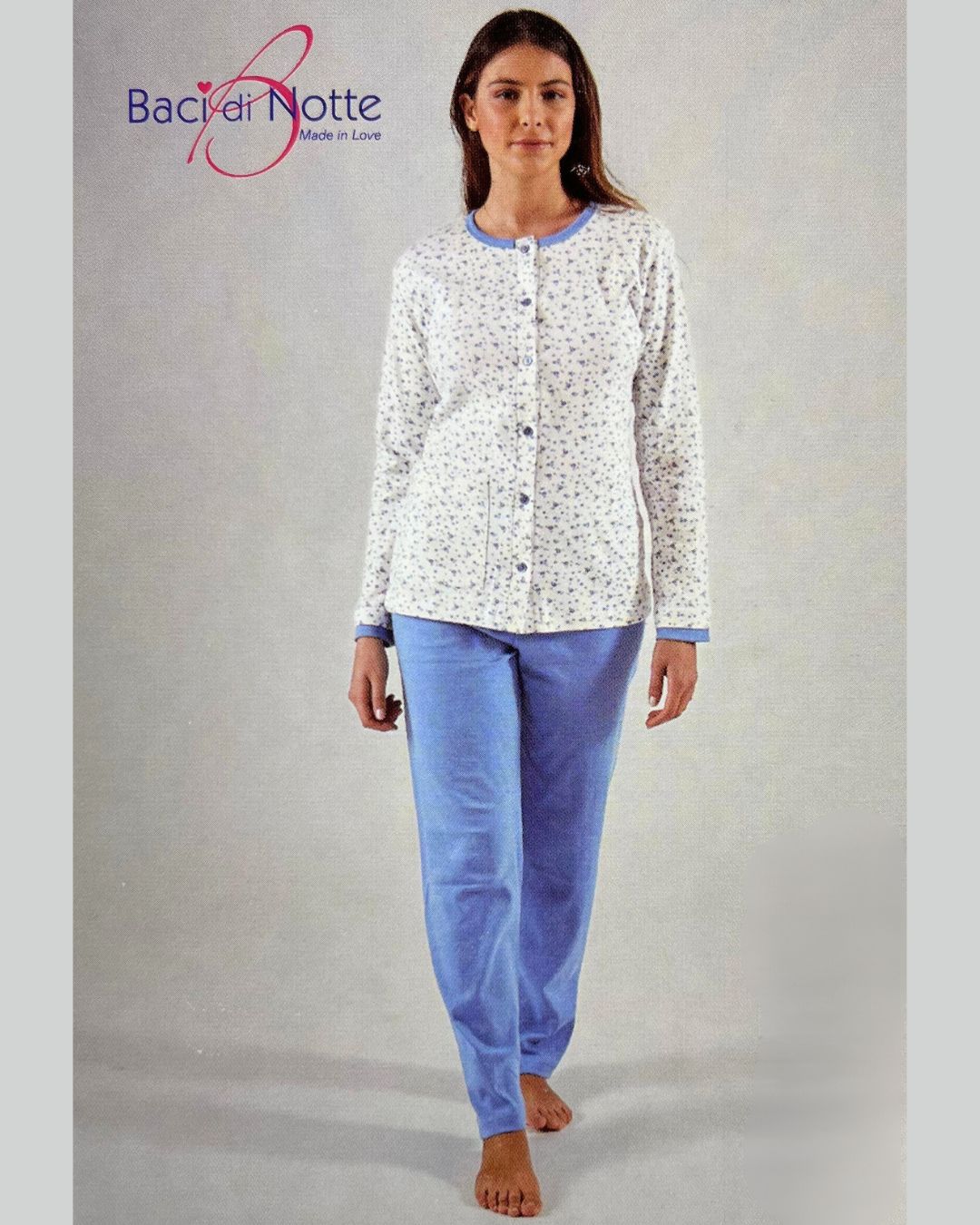 Baci Di Notte Pigiama Donna Caldo Cotone Aperto Avanti