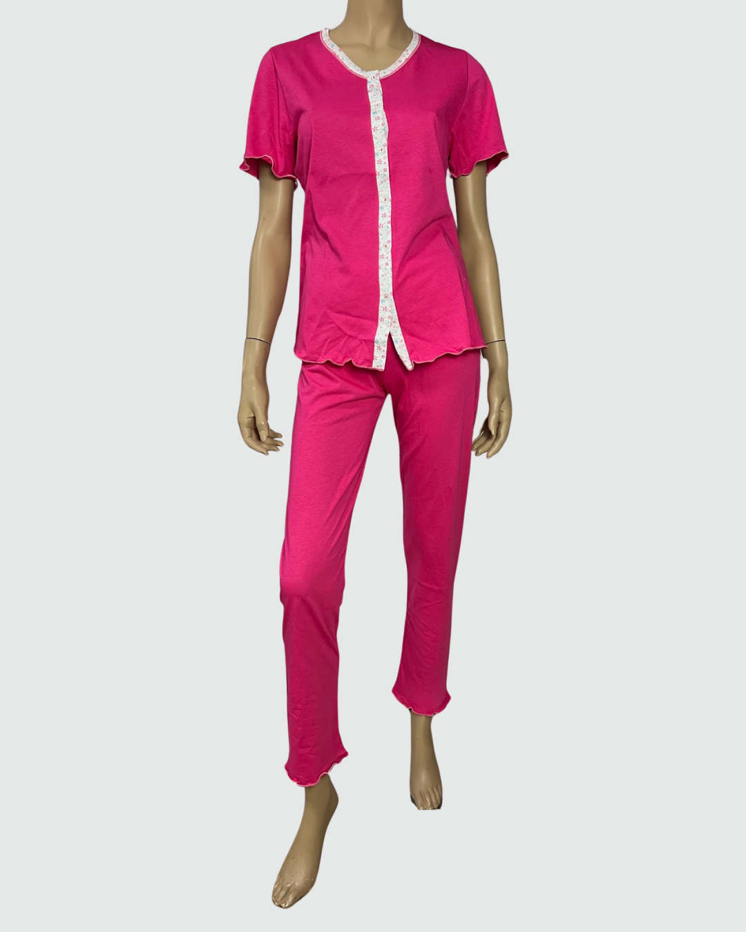 Julie Pigiama Donna Cotone Manica Corta Aperto Avanti