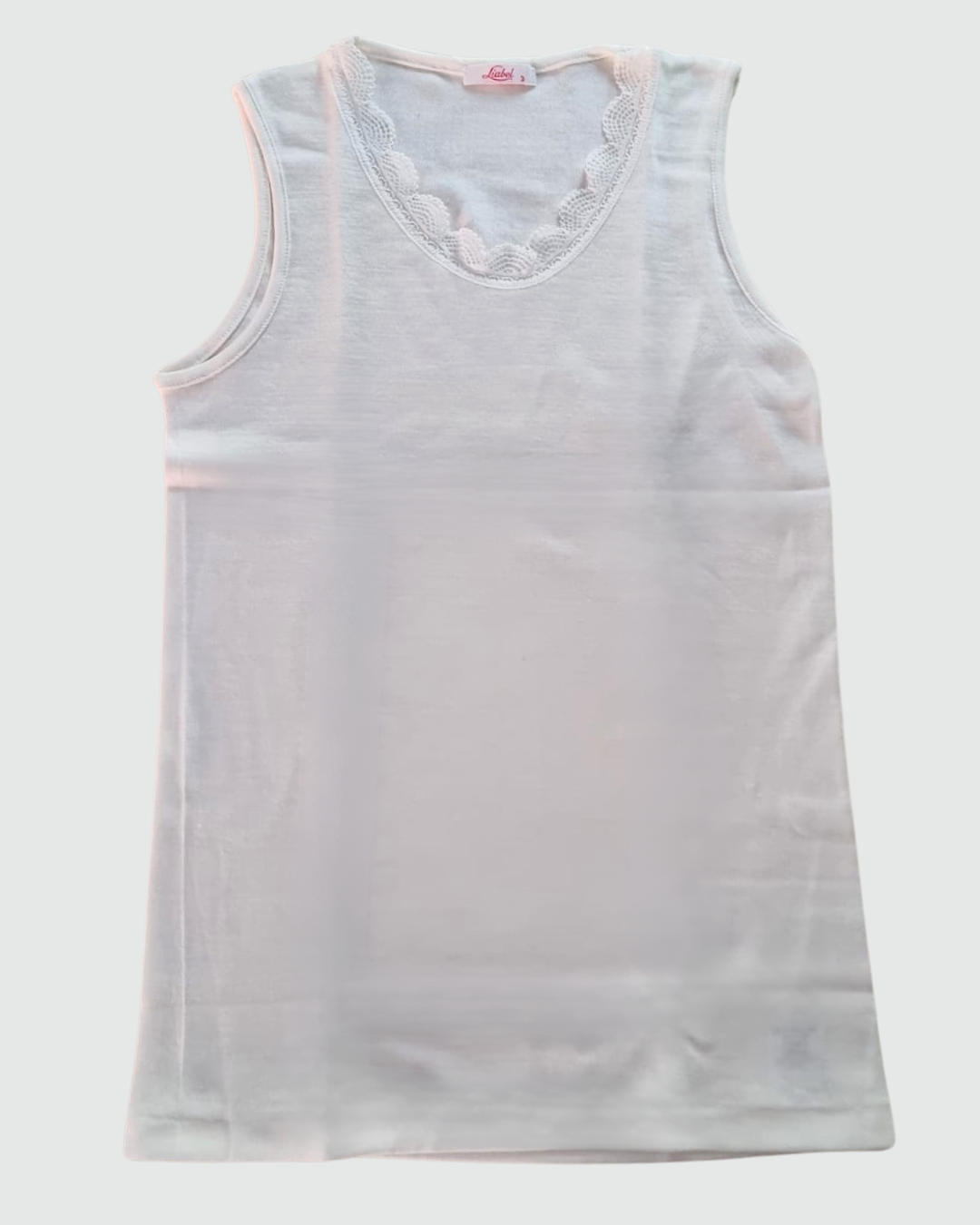 Liabel Donna Canotta Spalla Larga Scollo Con Pizzo Lana E Cotone