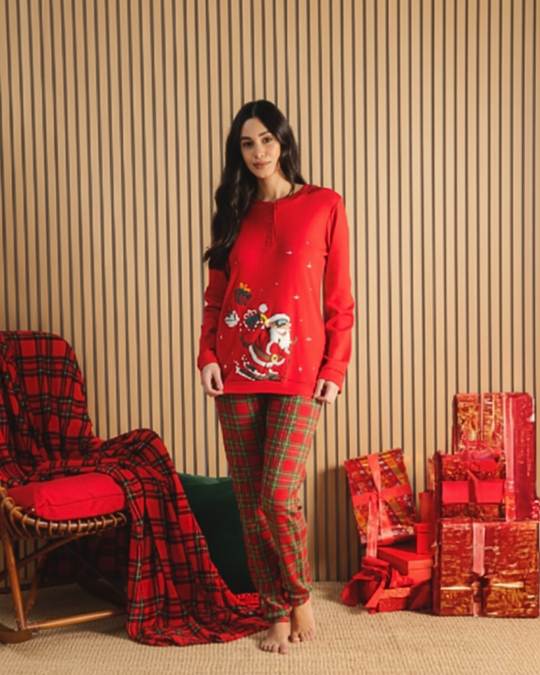 Kissimo Biancaluna Pigiama Donna Natalizio Caldo Cotone