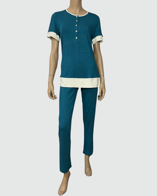 Julie Pigiama Donna Viscosa Serafino Manica Corta Pantalone Lungo