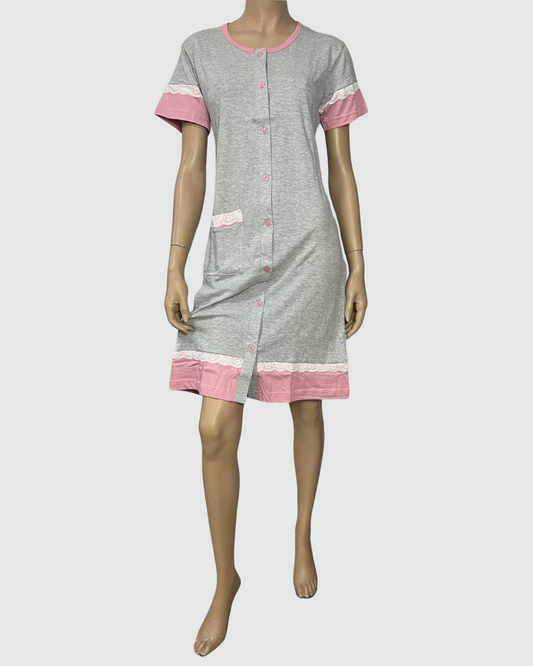 Baci Di Notte Camicia Da Notte Cotone Manica Corta Aperta Avanti