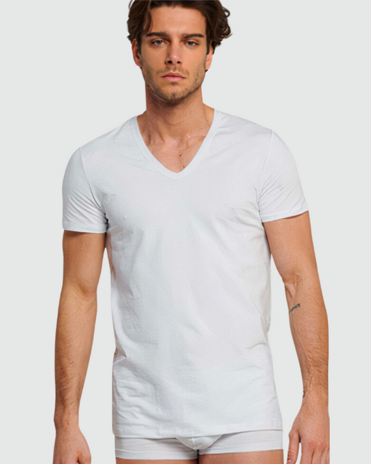 Kissimo Biancaluna Maglia Manica Corta Uomo Scollo V Cotone