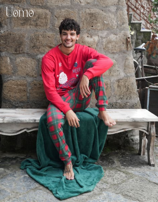 Kissimo Biancaluna Pigiama Uomo Natalizio Caldo Cotone