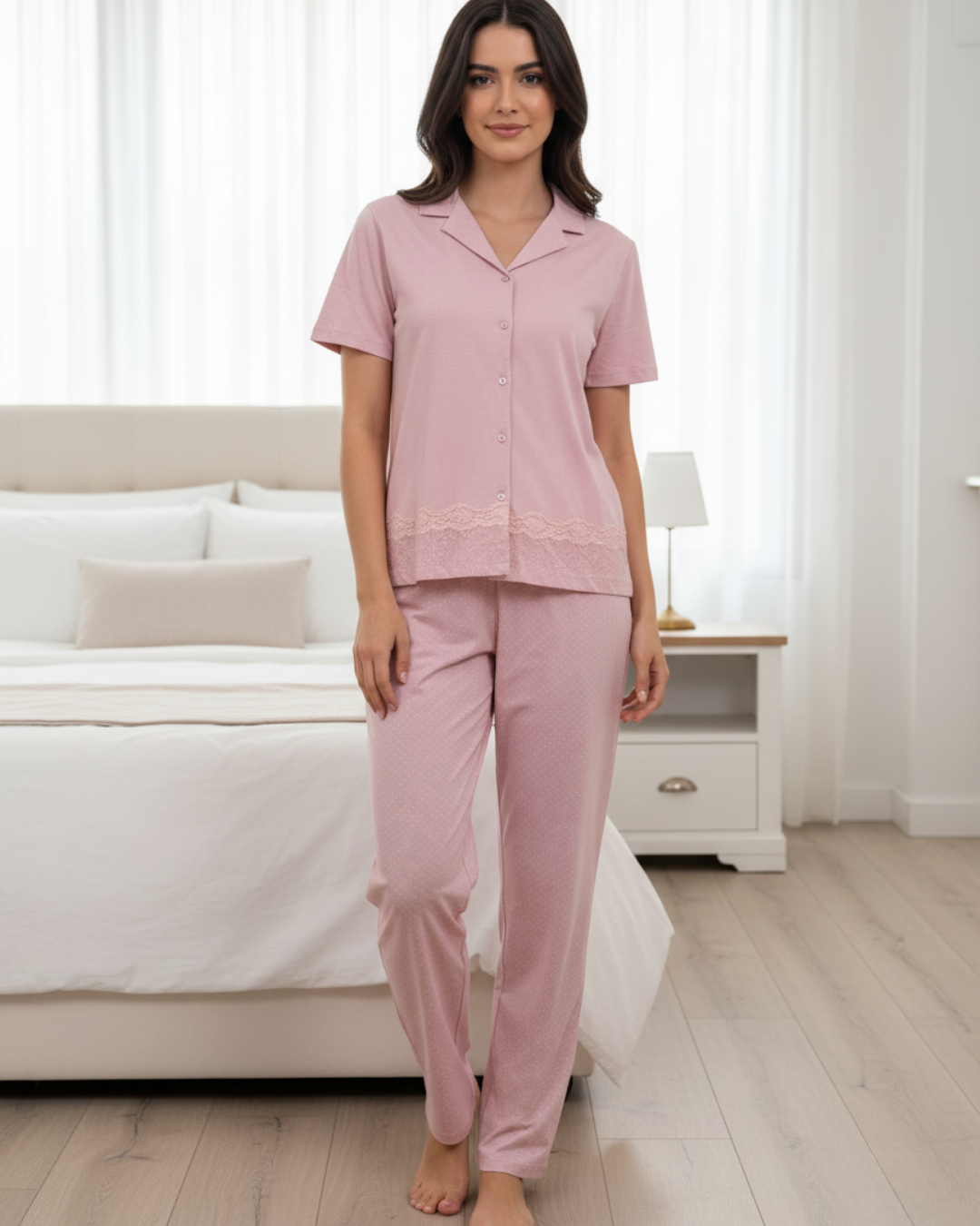 Kissimo Biancaluna Pigiama Donna Cotone Mezza Manica Aperto Avanti