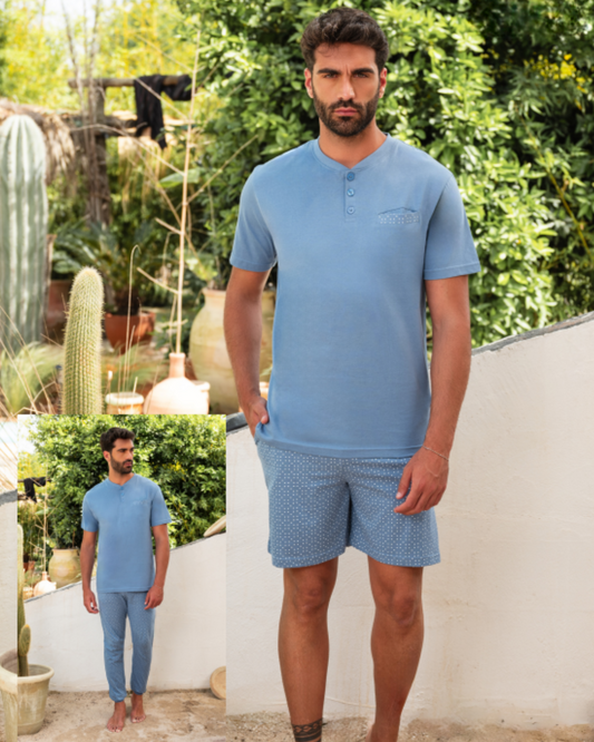 Kissimo Biancaluna Pigiama Uomo 3 Pezzi Cotone