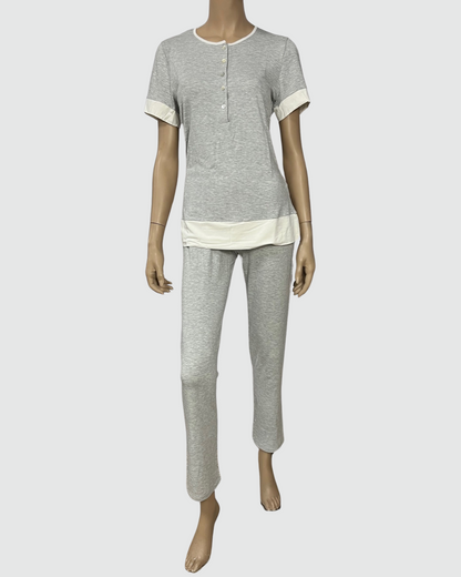 Julie Pigiama Donna Viscosa Serafino Manica Corta Pantalone Lungo