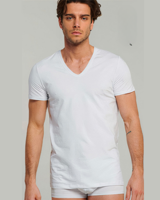 Kissimo Biancaluna Maglia Manica Corta Uomo Scollo V Caldo Cotone