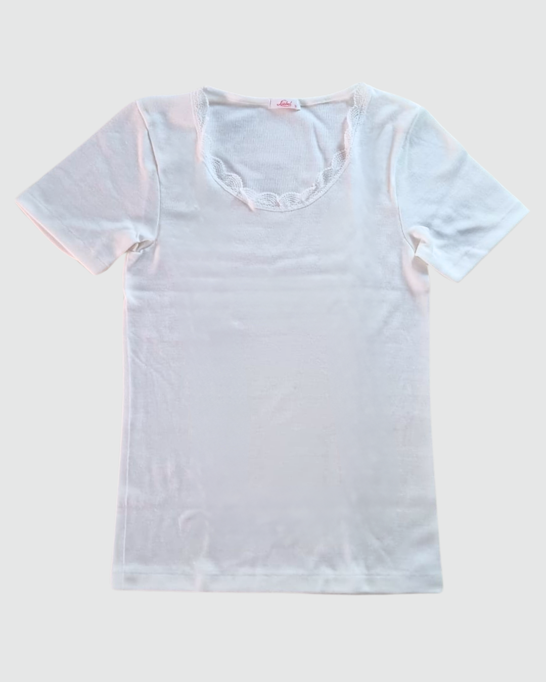 Liabel Donna Maglia Manica Corta Scollo Con Pizzo Lana E Cotone