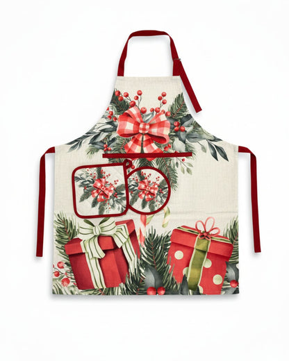 S&G Set Cucina Natalizio Grembiule+2 Presine Stampa In Digitale Glenda